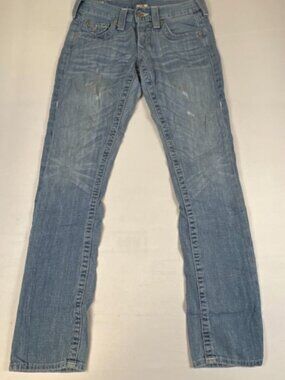 Vtg True Religion Women's Jeans Size 24 Blue Denim Flap Pocket Stitching Casual